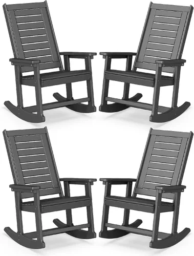 Miniatura 12 de BRIOPAWS Outdoor Rocking Chairs Set of 2 HDPE Plastic Porch Rockers Aqua Oversized Patio Rocker Chair High Back for Big Man Weather