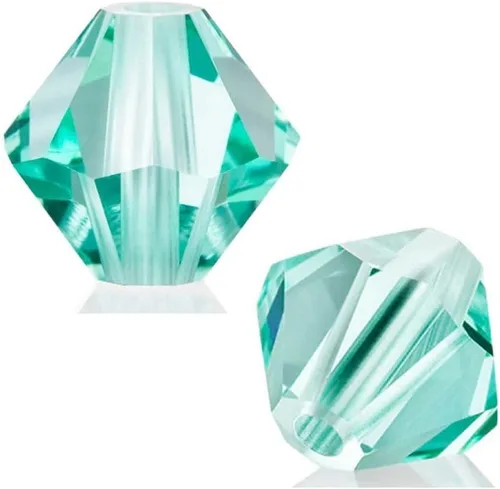 Miniatura 30 de 100 cuentas sueltas de cristal bicono facetado pequeño Preciosa auténtico de 3mm (0.118 pulgadas) aguamarina AB (azul) compatibles con cristales