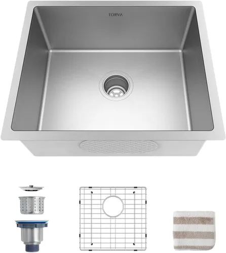 Miniatura 16 de TORVA Fregadero de Montaje Bajo para Cocina de 17 x 19 Pulgadas, Fregadero de Barra de Acero Inoxidable 304 Premium - 9 Pulgadas de Profundidad