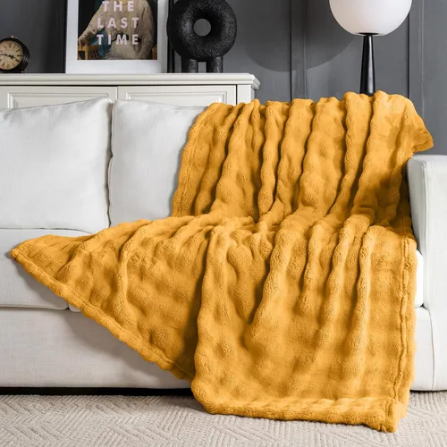 Miniatura 42 de Manta de Tiro de Piel Sintética Color Hueso para Sofá, Manta Suave y Esponjosa de Burbujas para Cama y Sofá, Manta Gruesa y Cálida de Felpa Difusa