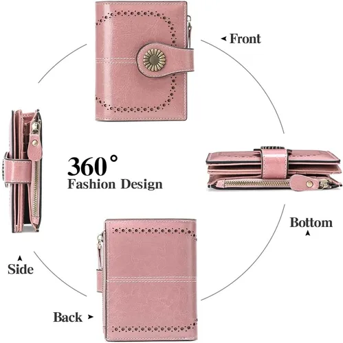 Miniatura 4 de SENDEFN - Billetera pequeña de piel auténtica para mujer, diseño plegable con ventana para tarjeta de identificación