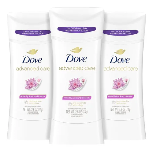 Dove Advanced Care - Desodorante antitranspirante en barra Waterlily & Sakura Blossom 3ct para el cuidado de las axilas con tecnología Pro Ceramide