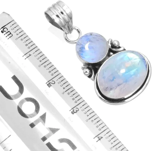 Miniatura 2 de JEWELOPORIUM Colgante de plata de ley 925 hecho a mano para mujer, ovalado, redondo, 2 piedras preciosas para regalo (99509_P)