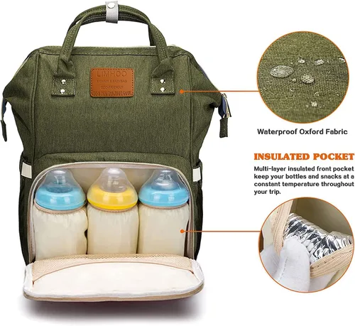 Miniatura 2 de LIMHOO Mochila para pañales para hombres y papá, bolsa de pañales de lona grande impermeable de camuflaje, bolsa para el cuidado del bebé