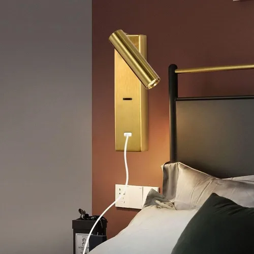 Miniatura 3 de Lámpara de pared para dormitorio, lámpara de lectura moderna para escritorio, foco LED con interruptor de botón y puerto de carga USB, luz giratoria
