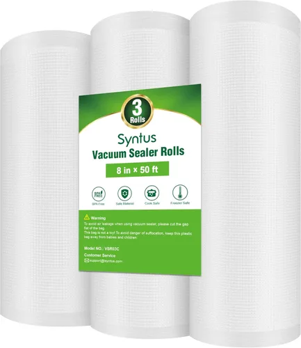 Miniatura 17 de Bolsas selladoras al vacío Syntus para alimentos, 2 paquetes de rollos de bolsas de 8" x 20' de grado comercial, bolsas al vacío