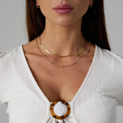 Miniatura 2 de Tasiso 14K Gold Filled Herringbone Choker Necklace Set Double Layer Snake Chain Herringbone Chain Necklace Layering Necklace Set Cuban Chain