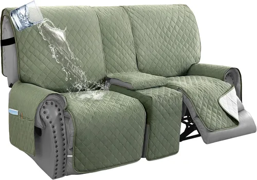 Miniatura 9 de H.VERSAILTEX Funda de sofá reclinable 100% impermeable con bolsillo para 2 asientos, antideslizante, suave, lavable, protector de muebles