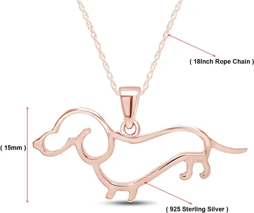 Miniatura 2 de AFFY Dachshund Collar con colgante de perro en oro de 14 quilates sobre plata de ley
