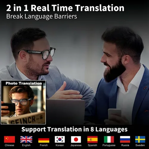 Miniatura 3 de Gafas inteligentes con cámara, gafas de sol Bluetooth AI, traducción/control de voz/reproducción de música para viajes, conferencias y vlogging