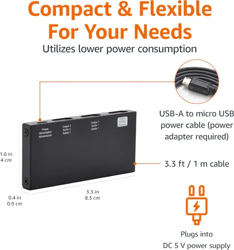 Miniatura 4 de Amazon Basics - Divisor HDMI 1 entrada y 2 salidas, 4K@60Hz para monitores duales, solo duplica la imagen, negro Negro - 4K/60Hz