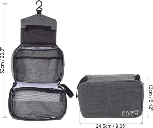 Miniatura 2 de PATIKIL Neceser de viaje, organizador de maquillaje portátil, bolsa de aseo impermeable con gancho para colgar para hombres y mujeres, Gris