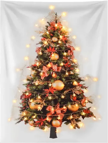 Miniatura 10 de Tapiz de árbol de Navidad con lazo, tapiz de franela para colgar en la pared, regalos para decoración de Navidad, cumpleaños y decoración