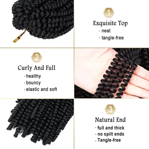 Miniatura 4 de Beyond Beauty Pelo de ganchillo – 90 hebras, rizos de resorte esponjosos de 8 pulgadas, trenzas de torsión bomba para mujeres negras (#1)