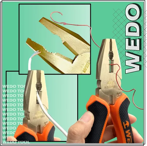 Miniatura 5 de WEDO Alicates de Lineman's sin chispas de 6 pulgadas, cortador lateral de seguridad sin chispas, alicates combinados, pelacables, crimpadora, Bronce