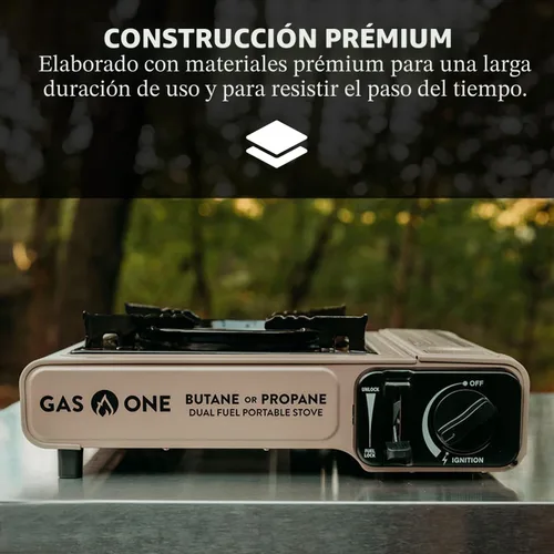Miniatura 4 de Estufa portátil de doble combustible (gas propano y butano) para campamento y excursiones, con bolsa de transporte dorada, de Gas One (GS-3400P)