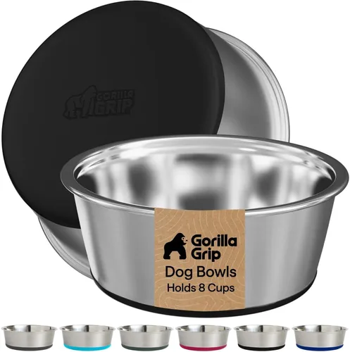 Miniatura 30 de GORILLA GRIP Tazones para perros, acero inoxidable 304 de grado alimenticio, capacidad para 2 tazas cada uno (16 onzas líquidas) para alimentos
