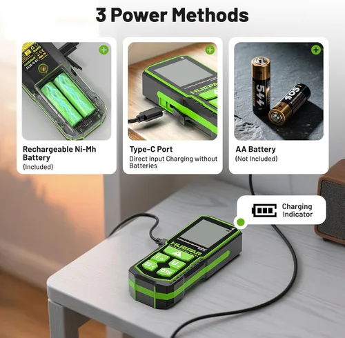 Miniatura 8 de Herramienta de Medición Láser Bluetooth Verde de 395 Pies con Sensor de Ángulo, Herramienta de Medición de Distancia Láser de Precisión de 1/16