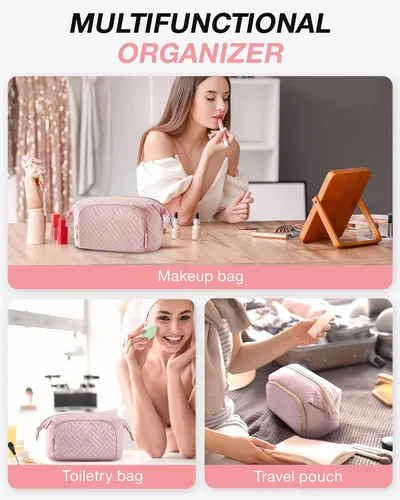 Miniatura 4 de BAGSMART Bolsa de maquillaje de viaje, bolsa de cosméticos, estuche organizador de maquillaje, bolsa grande de apertura amplia para mujeres, bolso