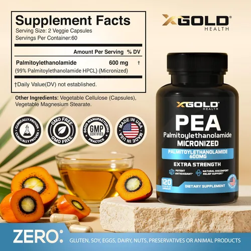 Miniatura 2 de Suplemento de Palmitoiletanolamida PEA 600 mg PEA Micronizada 99% Altamente Purificada y Biodisponible Fabricado en Estados Unidos Suplemento