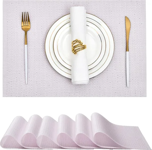 Miniatura 83 de Leetaltree Juego de 4 manteles individuales tejidos de vinilo iridiscente rosa brillante, impermeables, lavables, para bodas, aniversarios, uso