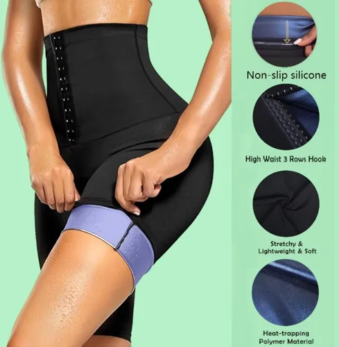 Miniatura 4 de Pantalones cortos para sudar de sauna, trajes para mujer, de cintura alta, térmicas, para entrenamiento, moldeador de muslos, control de abdomen