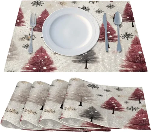 Miniatura 2 de Juego de 4 manteles individuales de decoración moderna para árbol de Navidad, lavables, impermeables, para decoración de mesa de comedor, 18 x 12