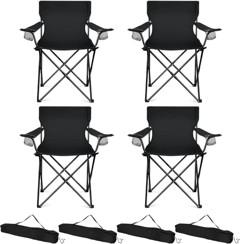 HaSteeL Paquete de 4 sillas de campamento, sillas plegables de gran tamaño con portavasos para adultos, silla portátil y bolsa de transporte para
