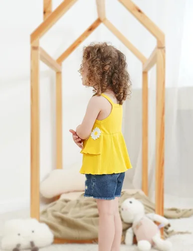 Miniatura 4 de Traje de verano de 2 piezas para niñas pequeñas, conjunto corto de girasol sin mangas