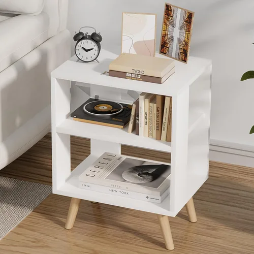 Miniatura 9 de Aenuert Mesita de noche azul para niños, mesa auxiliar moderna con almacenamiento abierto, mesa de noche de 2 niveles para espacio pequeño, sala