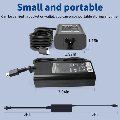 Miniatura 4 de Nuevo cargador USB C de 65 W para laptop compatible con Dell Laptop Charger tipo C para Dell Latitude 5420 5520 5540 7420 7410 3450 5290 7400, XPS