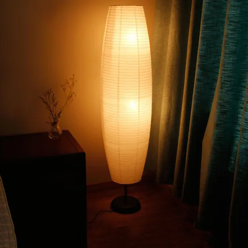 Miniatura 2 de Lámpara de pie de papel de arroz con interruptores de pie, linterna de piso de papel blanco, iluminación ambiental Art Deco, lámpara de pie alta