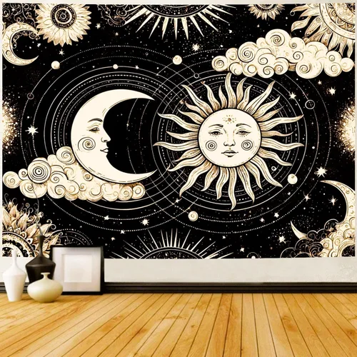 Miniatura 9 de Delur Tapiz Boho de Montaña con Puesta de Sol, Tapiz de Paisaje Natural de Bosque y Árbol para Colgar en la Pared, Tapiz Abstracto Psicodélico