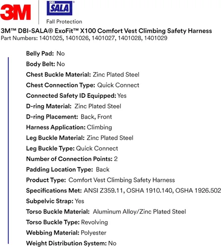 Miniatura 2 de 3M Unisex 3m Dbi-sala Exofit X100 Comfort Vest Climbing Harness Fall Protection