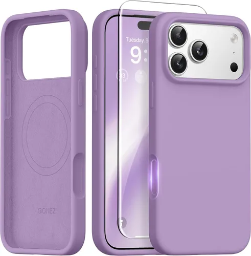 Miniatura 260 de GONEZ Funda de silicona para iPhone 14 Pro Max, compatible con MagSafe, con protector de pantalla + protector de lente de cámara, silicona líquida a