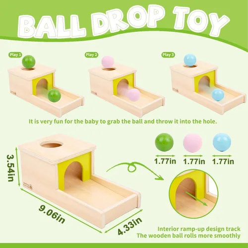 Miniatura 3 de Caja de permanencia de objetos con bandeja y tres bolas de juguetes Montessori para bebés de 6-12 meses, 1 año, bebés y niños pequeños típicos Adena