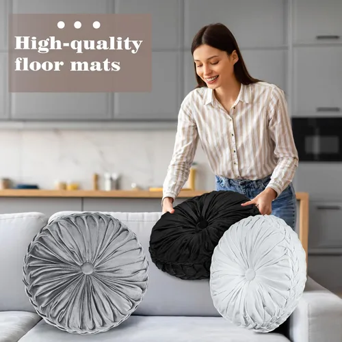 Miniatura 6 de Yerliker 6 cojines de suelo redondos de terciopelo de 15 pulgadas, cojines flexibles de colores, almohadas alternativas para sofá, silla, sala