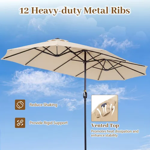 Miniatura 5 de Tangkula Sombrilla solar de patio de 13 pies, sombrilla de doble cara extra grande para mesa de mercado al aire libre con 36 luces LED, mango