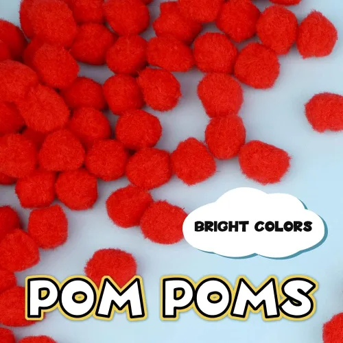 Miniatura 3 de MORFEN 150 piezas de pompones, pompones rojos de 1 pulgada para manualidades, pompones esponjosos y bolas de pompón pequeñas para proyectos