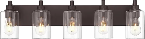 Miniatura 28 de Lámparas de baño, lámpara de tocador moderna de 4 luces con pantalla en forma de copa de vino de vidrio transparente, accesorios de iluminación Negro