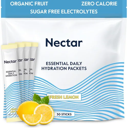 Nectar - Sobres de hidratación - Sobres de polvo de electrolitos - Sin azúcar ni calorías - Polvo de electrolitos líquidos de frutas orgánicas para