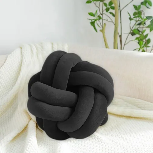 Miniatura 10 de Cojín de nudo hecho a mano, almohada de nudo de felpa suave, almohada decorativa, cojín redondo de bola (verde esmeralda, 11 pulgadas)
