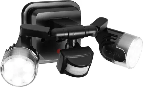 Miniatura 11 de OREiN Luz de seguridad con sensor de movimiento para exteriores, luz LED reflectora de doble cabeza ajustable, 3 modos