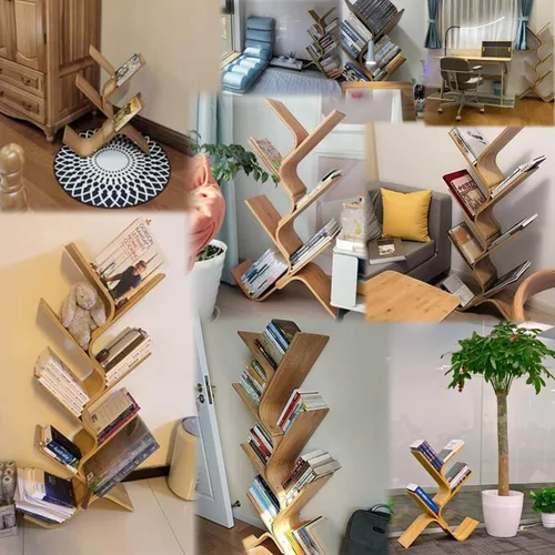 Miniatura 7 de Estantería de bambú de 4 niveles, moderna estantería de pie para oficina, almacenamiento de libros creativos, estantes organizadores curvos, estante