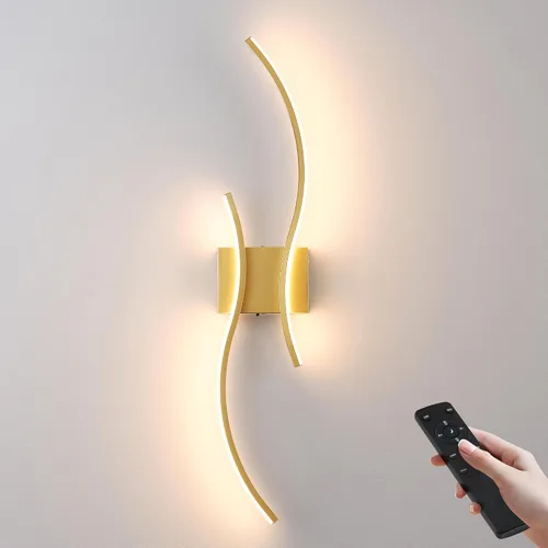 KARTOOSH Aplique de pared a pilas con control remoto, colores continuos 3000K-6000K y atenuación, luz de pared LED inalámbrica dorada para sala de