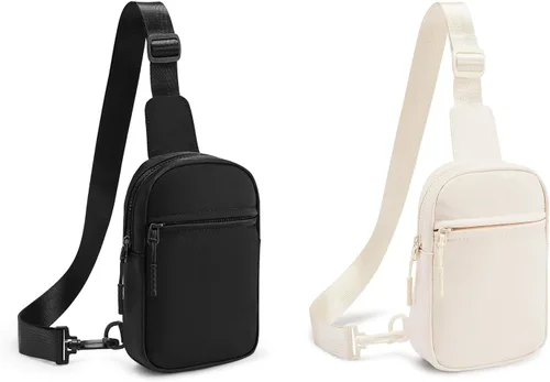 CHOLISS Negro + Beige Bolso bandolera pequeño para mujeres y hombres, bolsos cruzados de moda con correa extendida, bolso ligero para el pecho,