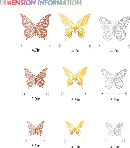 Miniatura 5 de SAOROPEB - Calcomanía 3D de mariposa que brilla en la oscuridad, 24 unidades, 3 tamaños, para decorar techo o pared, suministros de fiesta