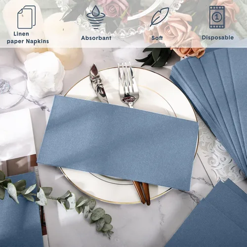 Miniatura 4 de Jeyiour 150 servilletas de cena de color azul polvoriento, toallas desechables de estilo bohemio de 16 x 16 pulgadas, toallas de mano de papel