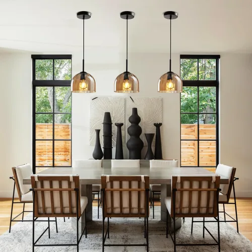 Miniatura 2 de Luces Colgantes Modernas de Cristal Ámbar, Candelabro de Cúpula Bohemia Nórdica, Forma de Lámpara de Campana de 7.86", Accesorios de Iluminación