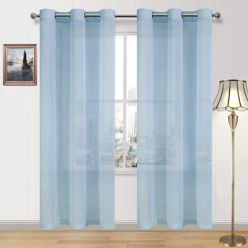 Miniatura 61 de DWCN Cortinas traslúcidas color verde frijol para sala de estar y dormitorio - Cortinas voile con aspecto de lino sintético con ojales en la parte